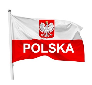 MASZT 115x70 cm Flaga Polska z Godłem I Napisem 