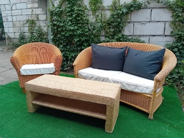 Zestaw naturalny rattan boho sofa kanapa fotel