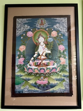 Thangka Biała Tara. Tybet. Buddyzm. Nepal.