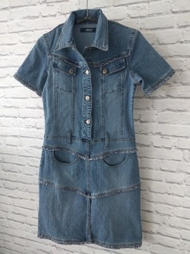 Vintage S/M jeansowa sukienka szmizjerka zapinana