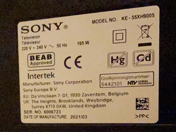TV Sony Bravia KE55XH9005 uszkodzona matryca