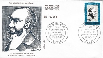 FDC Senegal 1971 Alfred Nobel 75 rocznica śmierci 