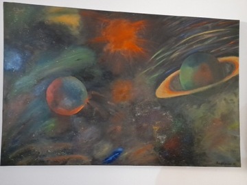 Obraz ręcznie malowany 115cm X 75cm Planety 