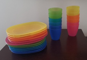 zestaw kubki talerze plastikowe nietłukące kolory