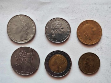 Monety LIRY Włochy 6 szt. lata 70. i 80. 