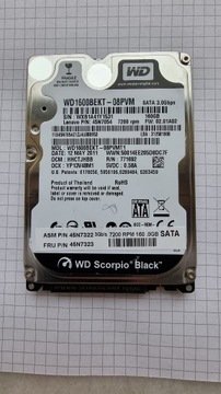 Dysk WD 160 GB 2.5" SATA II 7200 (WD1600BEKT))