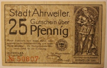 25 Pfennig 1921 Stadt Ahrweiler - NIEMCY 