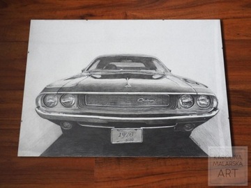 Dodge Challenger obraz rysunek 50x70cm oprawiony