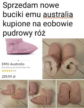 Nowe buciki buty emu australia różowe pudrowy róż 