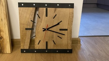 Zegar ścienny lite drewno dąb lakierowany loft 