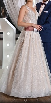 Suknia ślubna boho glamour z odpinanym rękawem