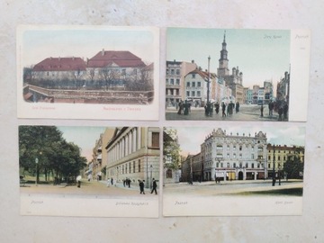 1904 r, Poznań pocztówki, ręcznie kolorowane,4 szt