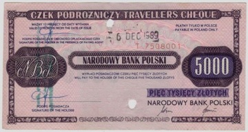 NBP czek podróżny 5000 złotych