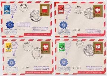 Poczta balonowa - zestaw 4 kopert - 1967 rok