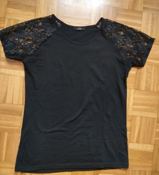 Czarna koszulka t-shirt z koronką bawełna 