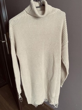 Beżowy sweter z golfem sukienka oversize S/M/L