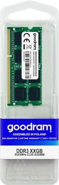 Pamięć RAM DDR3 GOODRAM 4GB 1600MHz CL11 SR SODIMM 1,35V