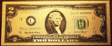 USA, $2, pozłacany, banknot kolekcjonerski