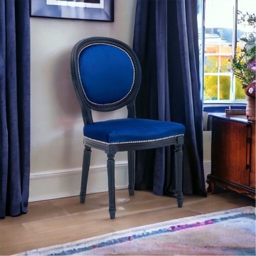 Krzesło ludwikowskie typu medalion niebieskie