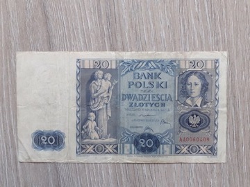 20 zł 11.11.1936, seria AA – 20 złotych 1936