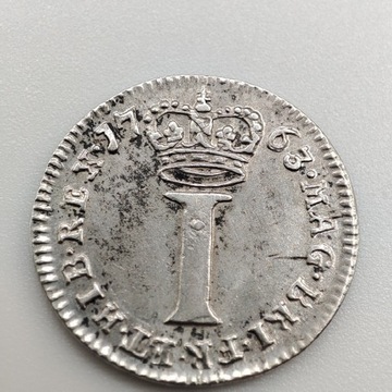 Moneta 1 pens srebro 1763 Anglia Rzadka!
