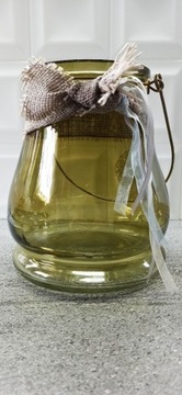 Lampion szklany oliwkowy wazon vintage