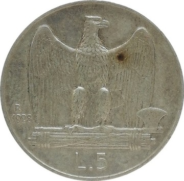 Włochy 5 lire 1928, Ag KM#67.1