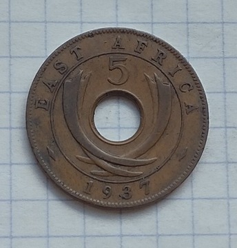 #414 Brytyjska Afryka Wschodnia 5 centów 1937 KN