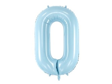 Balon foliowy cyfra "0" niebieski, pastelowy 86 cm