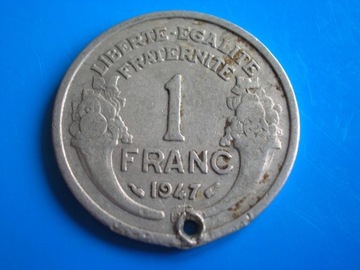 Francja 1 franc frank 1947 B