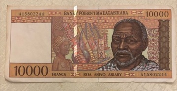 banknot 10000 francs Madagaskar