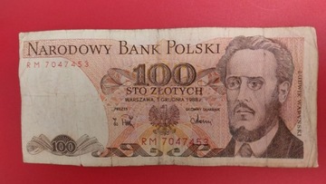Banknot 100 zł z 1988r, Seria RM