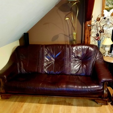 sofa i dwa fotele ,skóra naturalna