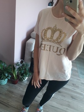 Koszulka queen z krótkim rękawem pudrowy róż L 