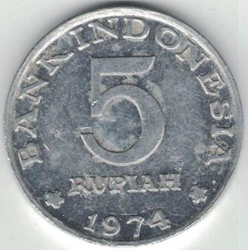 Indonezja 5 rupii 1974 28,6 mm