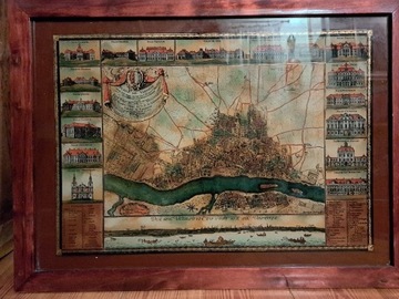 Kopia mapy Warszawy z 1772 roku wykonana na szkle