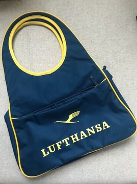 Granatowa torebka retro Lufthansa stare logo znak