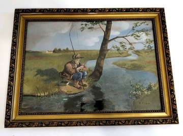 Obraz WĘDKARZ nad rzeką wędkarstwo obrazek akwarel