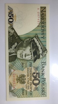 50 złotych 1975r. Seria A 0474576 !!  stan 1 UNC !