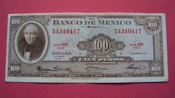 MEKSYK 100 PESOS 1965 Banknot Seria BBI