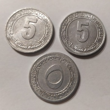 Monety Algieria 5 centymów 1970, 1980 i 1985 r.