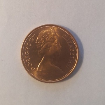  2 New Pence , Elizabeth II 1971 stan bd
