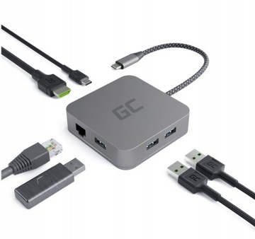 Hub usb-c rozdzielacz usb 6w1 hdmi 4k, rj45 z podś