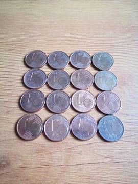 Zestaw monet 1 euro cent, różne roczniki od 1999r.