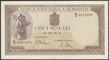 Rumunia 500 lei 1941 - O/9 - stan bankowy - UNC -