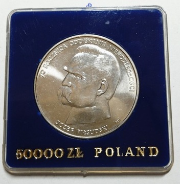 50000 zł Piłsudski moneta w pudełku  PRL