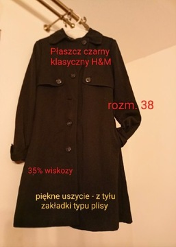 Płaszcz czarny klasyczny H&M M 38