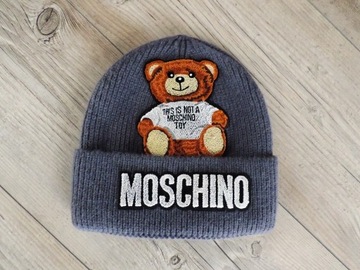 MOSCHINO nowa czapka zimowa damska szara beanie