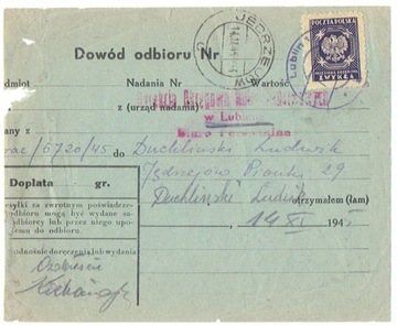 Jędrzejów, Lublin - stempel prowizoryczny 1945 r. 