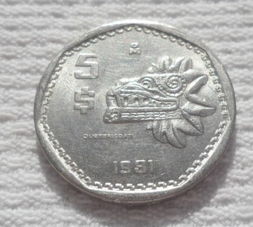 Meksyk 5 peso 1981 Upierzony Węż Quetzalcoatl